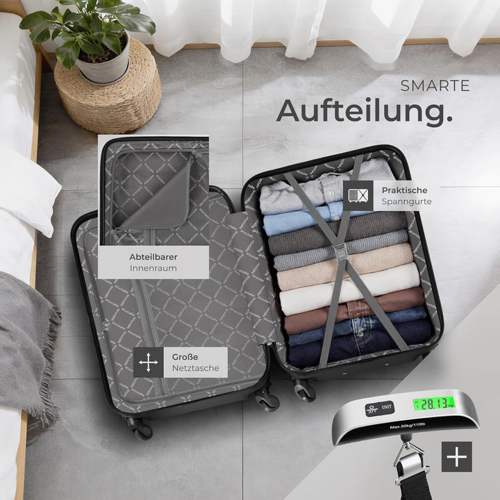 tectake® 4tlg. Hartschalenkoffer Set, Reisekoffer Set mit Rollen, Hartschale aus ABS, Koffer Set mit