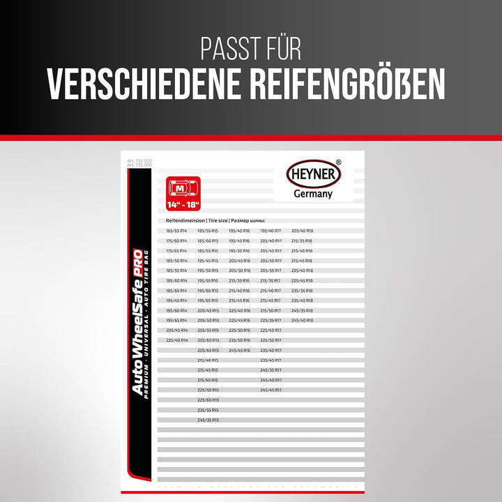 HEYNER® Reifentaschen Set Reifenschutzhülle 4er Set wasserabweisend waschbar inkl. Tasche 14-18 Zoll