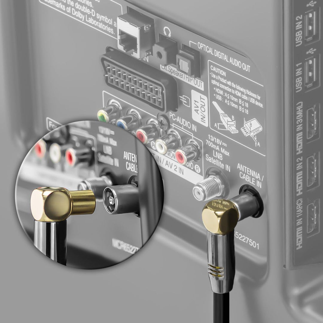 deleyCON 15m TV Antennenkabel HDTV Full HD - 2x gewinkelt - Koaxialkabel - TV-Stecker (90° Grad) zu