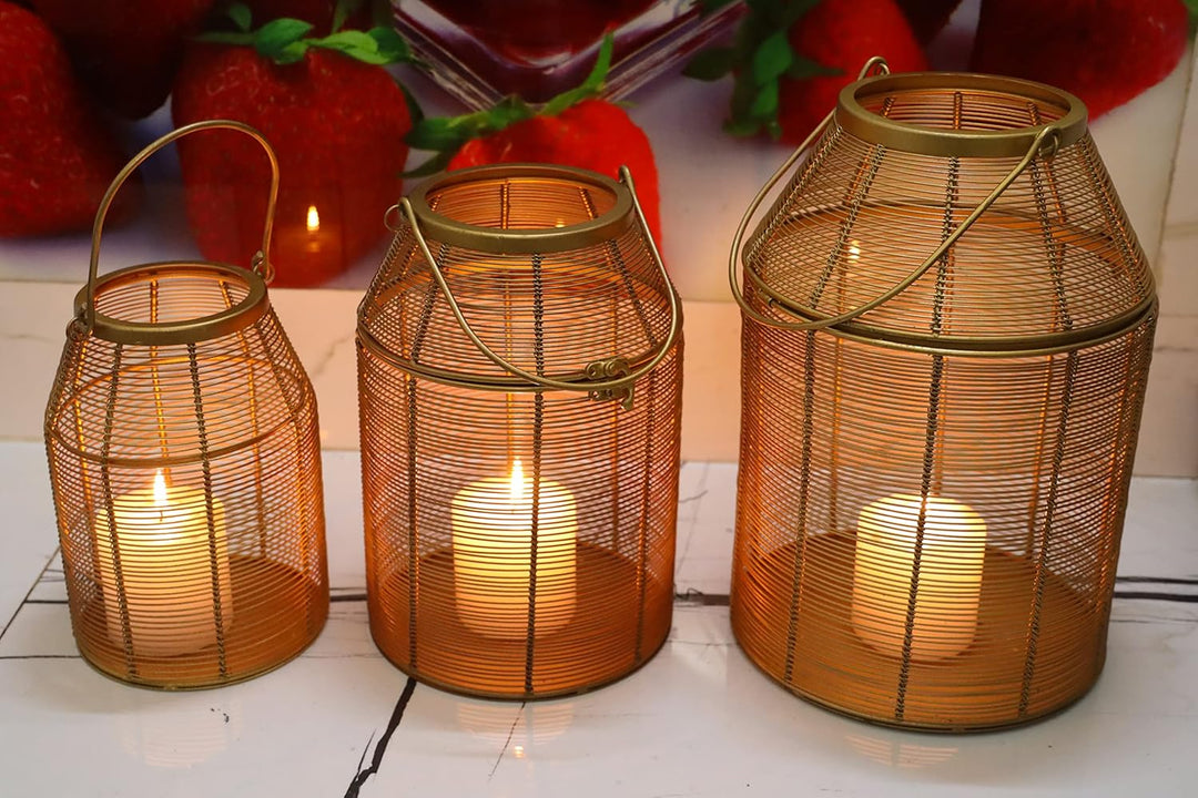 Interior Innovations Dekorative Laterne für Innen/Aussen, 3 Stück, für Blumen oder Kerzen, goldfarbe