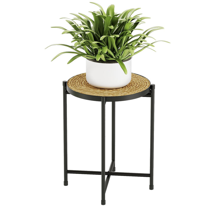 Bamworld Runder Pflanzenständer für draussen Blumenhocker Pflanzenhocker Blumenständer Metall Schwar