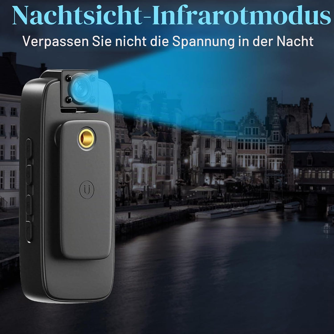 BodyCam 256G IPX7 Wasserdicht mit Nachtsichtfunktion,4K Körperkameras mit 180°Drehbarer Kamera, 180
