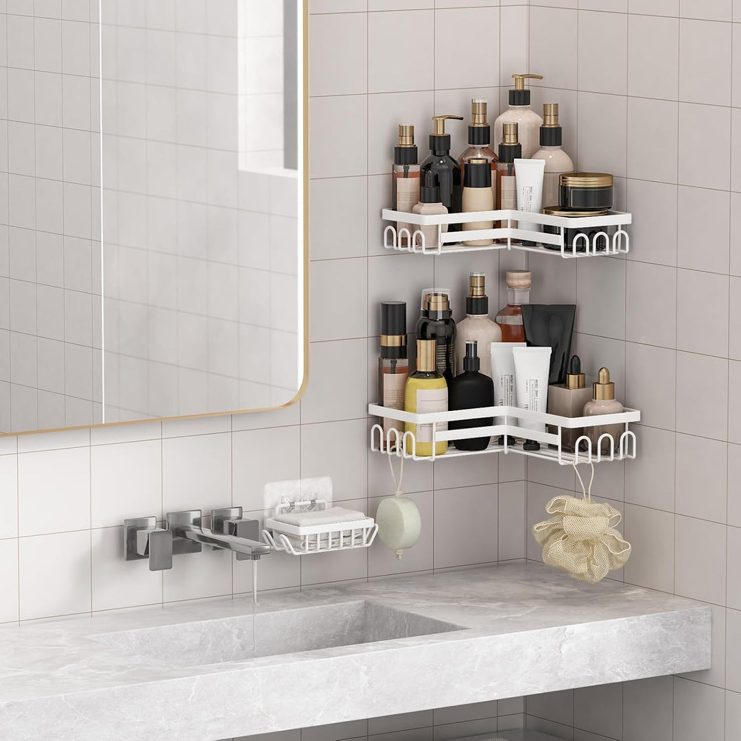 3 Stück Duschregal ohne bohren, Duschregal Ecke mit Haken, badezimmer organizer, shampoo halterung f