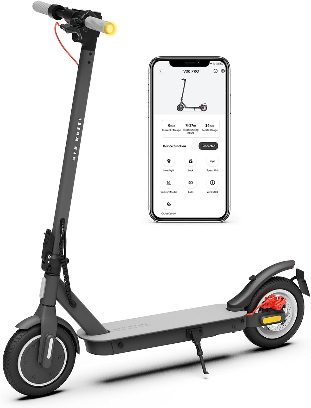 E Scooter mit Strassenzulassung ABE, 5TH WHEEL V30PRO Elektroscooter mit Blinker, 10 Zoll Reifen, 25
