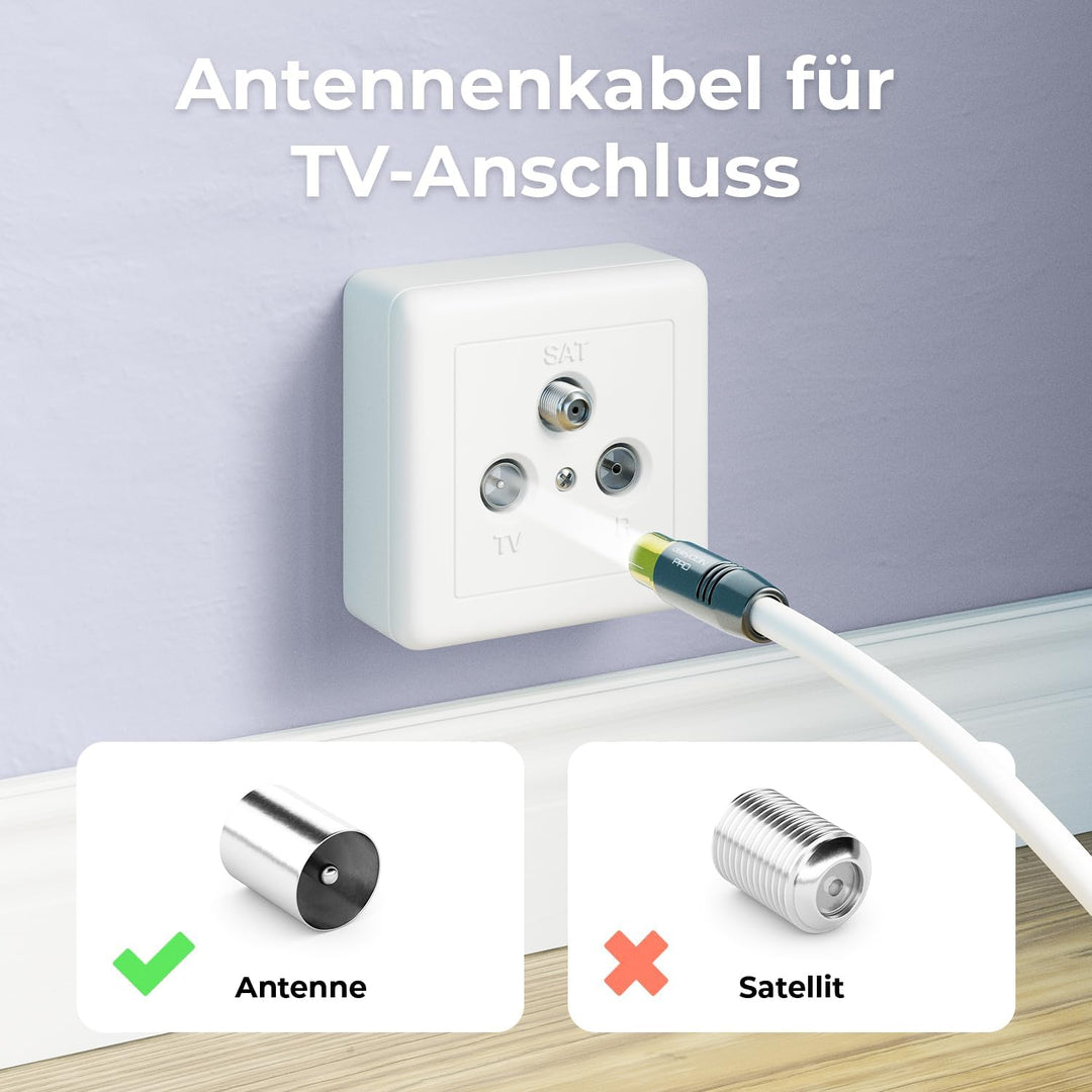 deleyCON 12,5m TV Antennenkabel Koaxialkabel TV Kabel HDTV FULL HD - TV-Stecker zu TV-Buchse - Metal