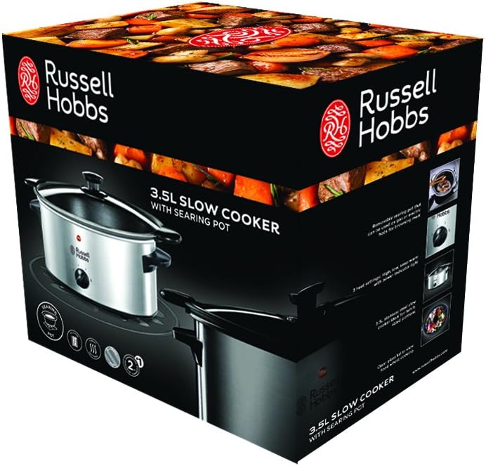 Russell Hobbs Slow Cooker [antihaftbeschichteter 3,5l Gartopf] Schongarer Edelstahl (3 Temperaturein