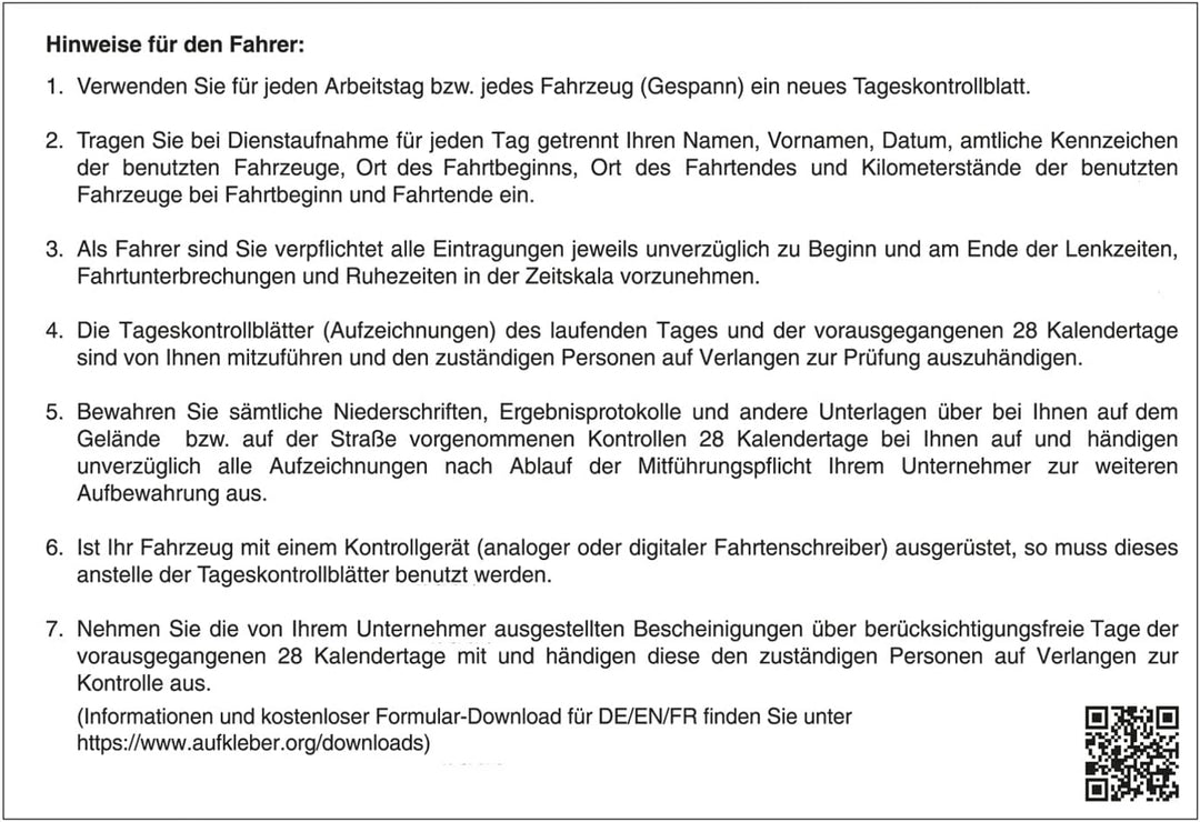 20 Persönliche Kontrollbücher DIN A5 quer, Tageskontrollblätter, Fahrtenkontrollbuch, Kontrollblätte