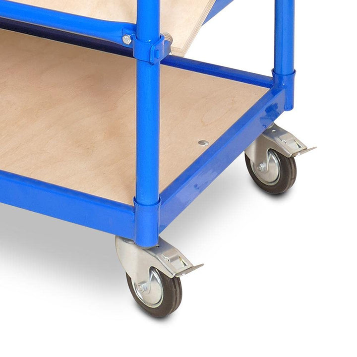 BRB Schrägboden-Regalwagen mit 5 Ebenen, BxTxH 1050x500x1450 mm, 2 Lenk- (mit Feststellbremse) u. 2