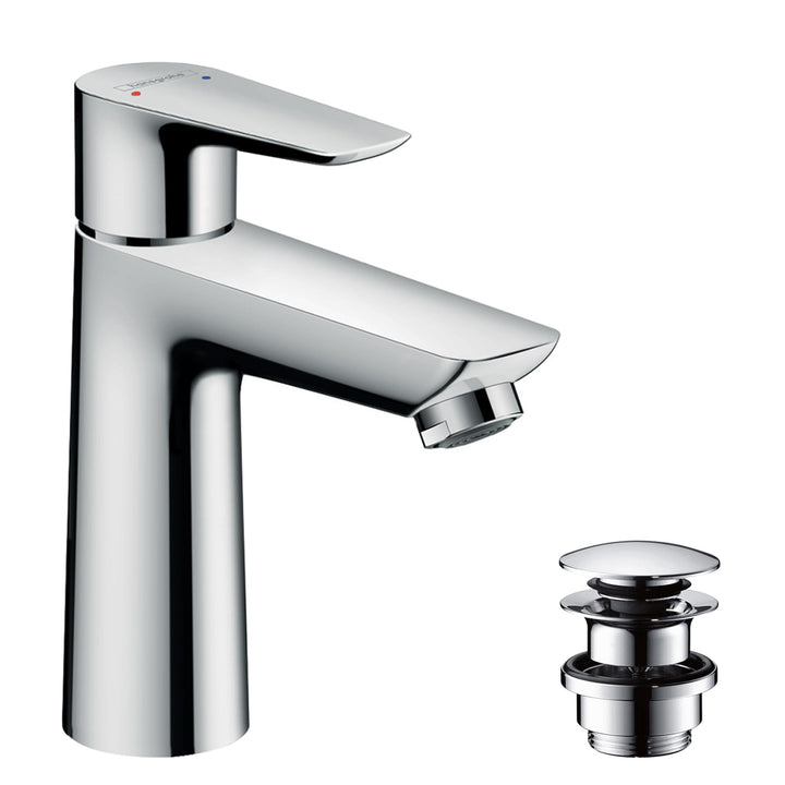 hansgrohe Talis E - Waschtischarmatur mit Push-Open Ablauf, Wasserhahn Bad mit Auslauf Höhe 110 mm,