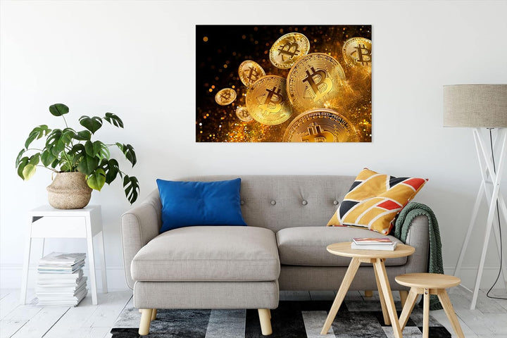 Pixxprint funkelnder Bitcoin BTC als Leinwandbild | Grösse: 100x70 cm | Wandbild | Kunstdruck | fert