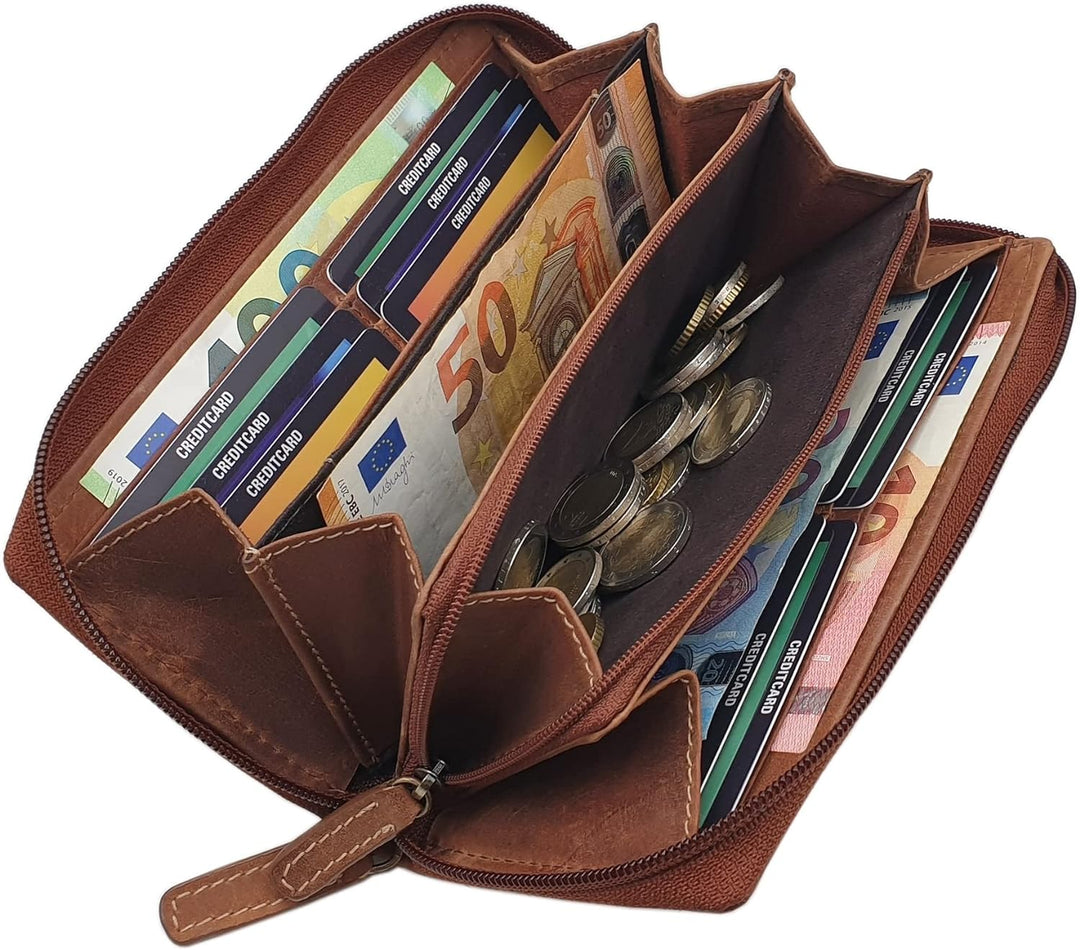 Grosse Vollrindleder Damen Geldbörse / Geldbeutel / Portemonnaie / Geldtasche / Portmonee rundherum