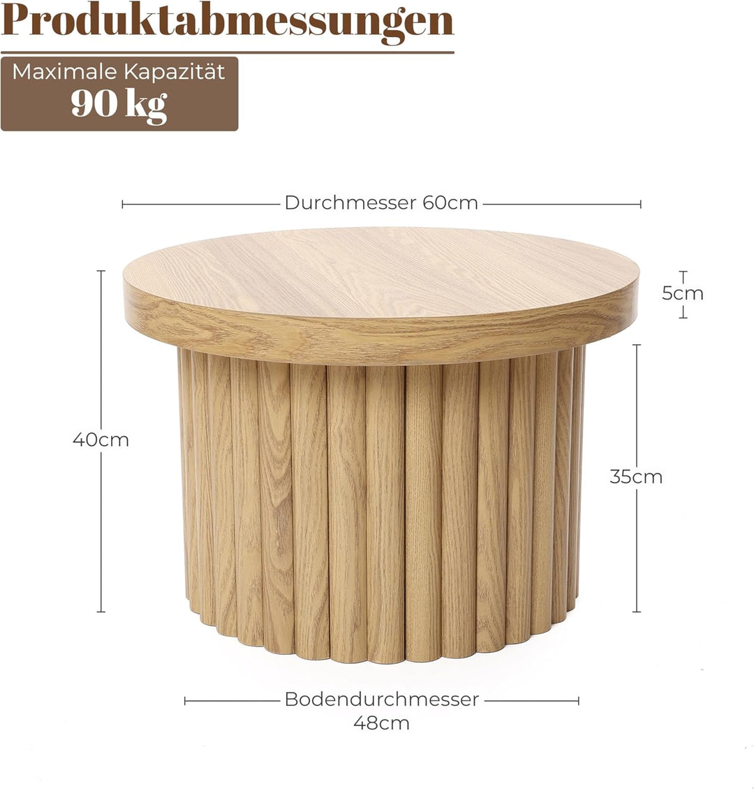 Hometopia Couchtisch rund, Moderner Wohnzimmertisch in Holz, Ø60 cm X H40 cm Kaffeetisch für Wohnzim