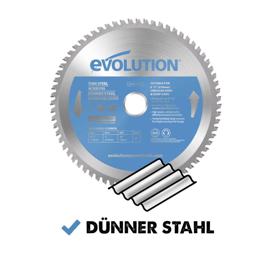 Evolution (T210TCT-68CS) - 210 mm Sägeblatt zum Schneiden von Dünnstahl - Metall-Sägeblatt mit Hartm