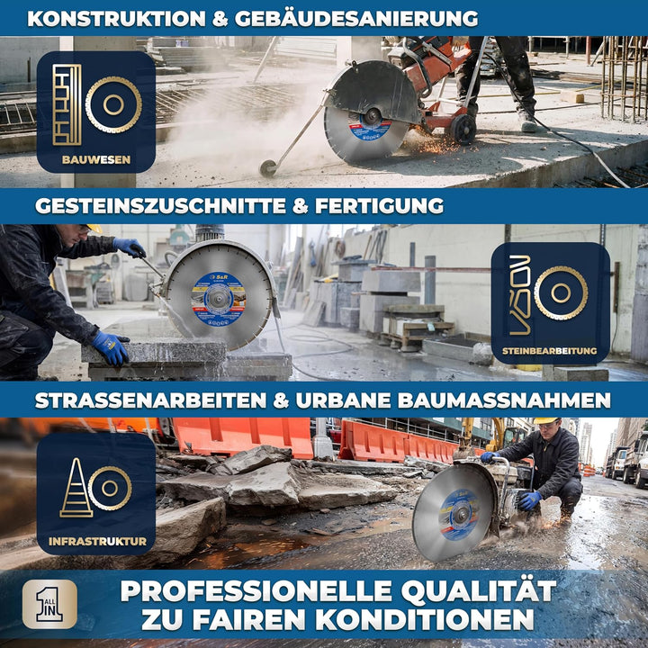 S&amp;R Diamanttrennscheibe 450 x 25,4 mm, Industrie-Qualität, Trennscheibe doppelte Standzeit in Naturs