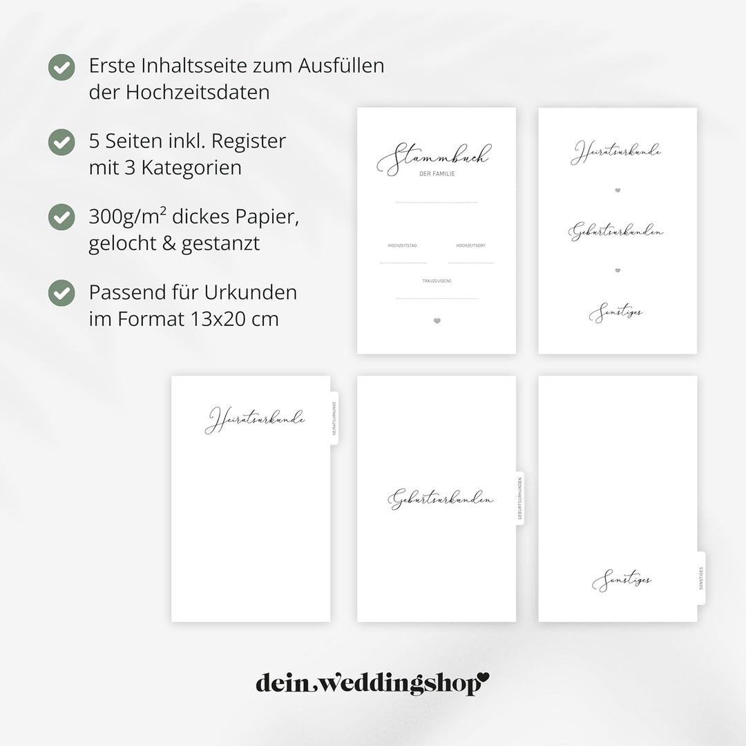 Stammbuch zur Hochzeit Standesamt - Stammbuch der Familie - Familienstammbuch inkl. 5 Seiten mit Reg