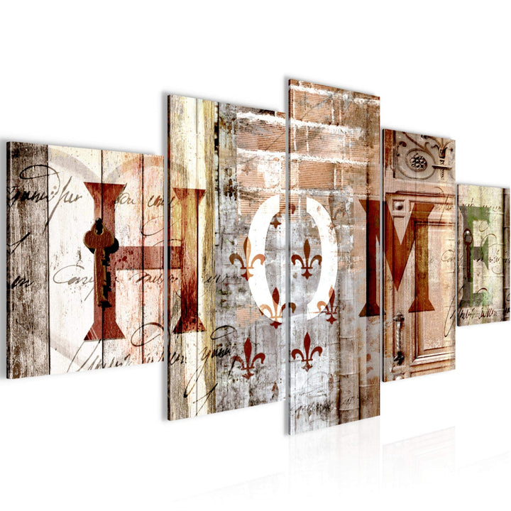 Runa Art Wandbilder Home 5 Teilig Bild auf Vlies Leinwand Deko Wohnzimmer Holzoptik Beige Braun 5028