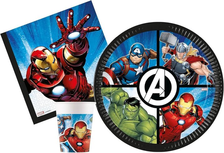 Isola Party Umweltfreundliches Avengers Mighty Geburtstagsparty-Set (16 Teller, 16 Tassen, 20 Servie