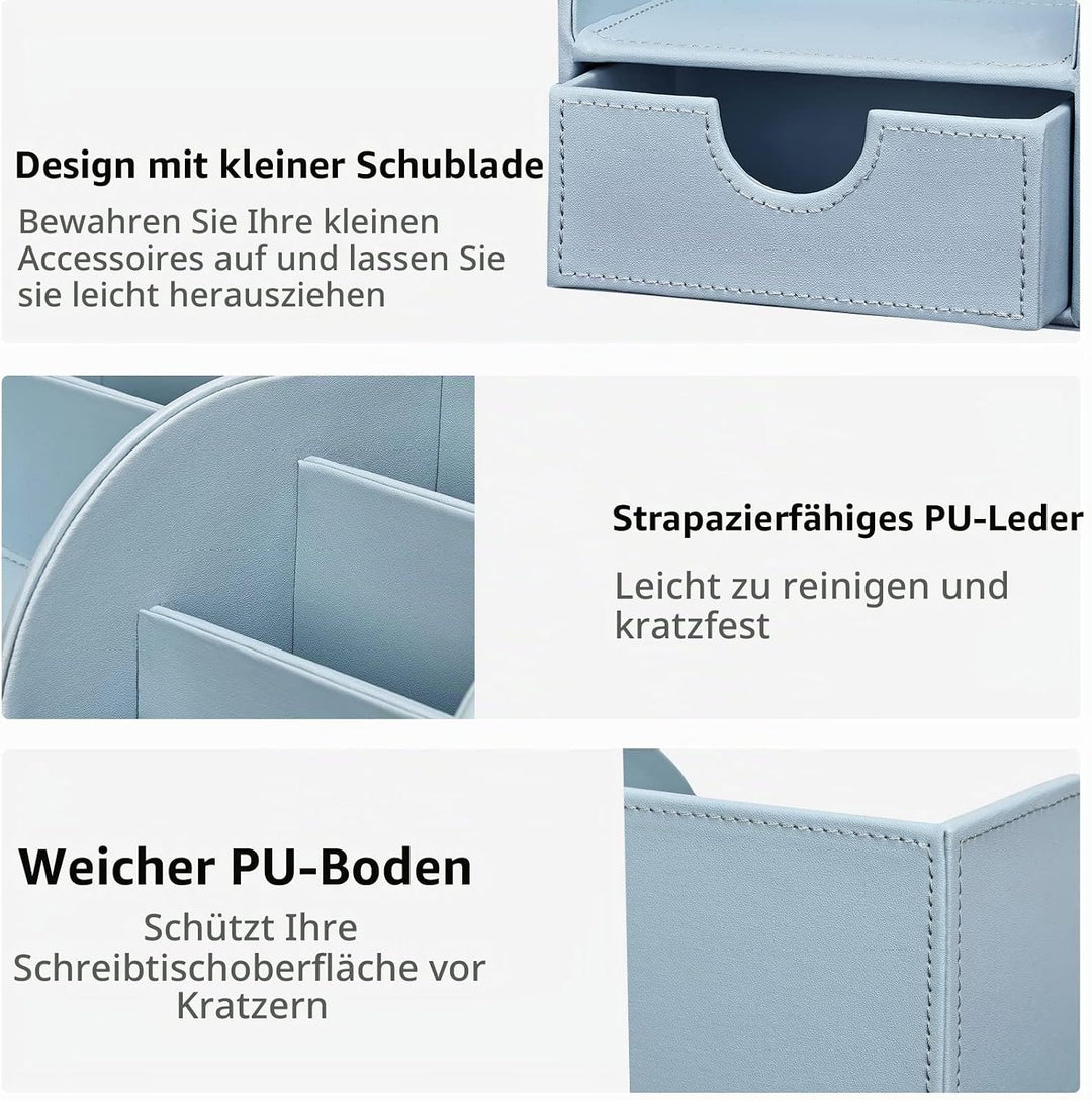 KINGFOM Büro Schreibtisch Organizer Ordnungssystem Tisch Organizer PU Leder Stiftehalter Stiftebox S