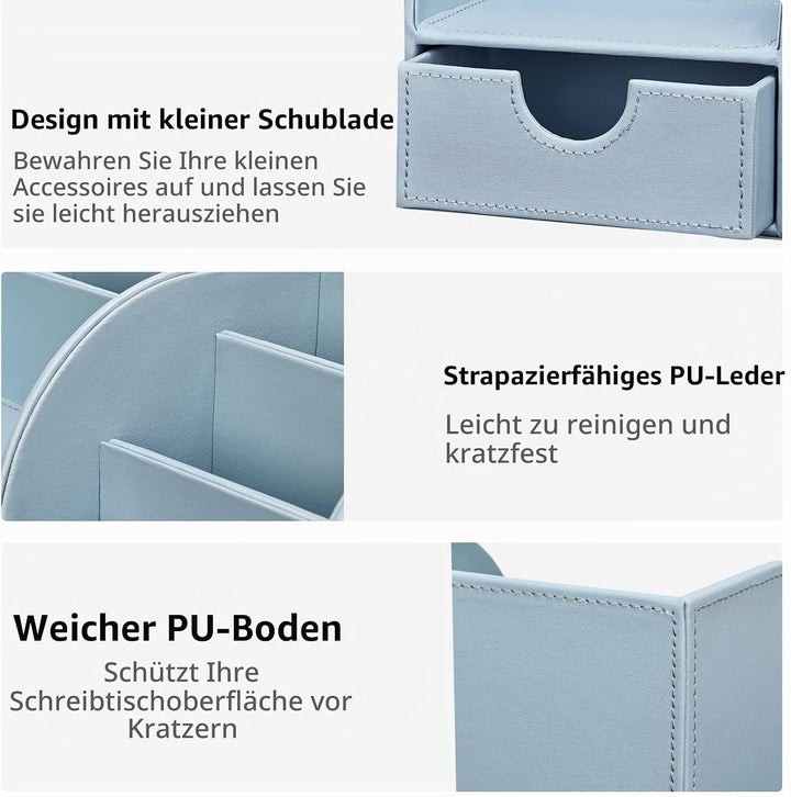 KINGFOM Büro Schreibtisch Organizer Ordnungssystem Tisch Organizer PU Leder Stiftehalter Stiftebox S