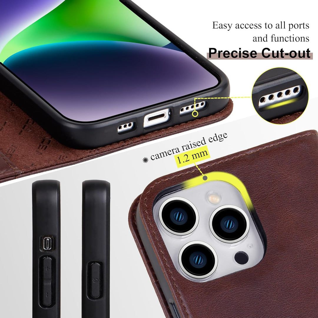 VISOUL Hülle für iPhone 14 Pro Handyhülle [Echtleder] [Schützt][3 Kartenfächer] [Magnet] [Standfunkt