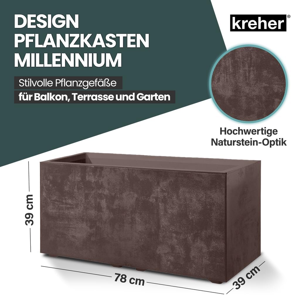 Kreher XL Pflanzkasten Millennium in verschiedenen Formaten und Farben. Tolle Naturstein Optik in Br