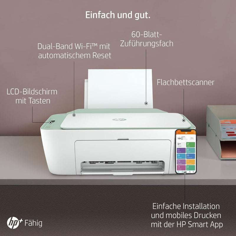 HP DeskJet 2720e Multifunktionsdrucker, 6 Monate gratis drucken mit HP Instant Ink inklusive, Drucke