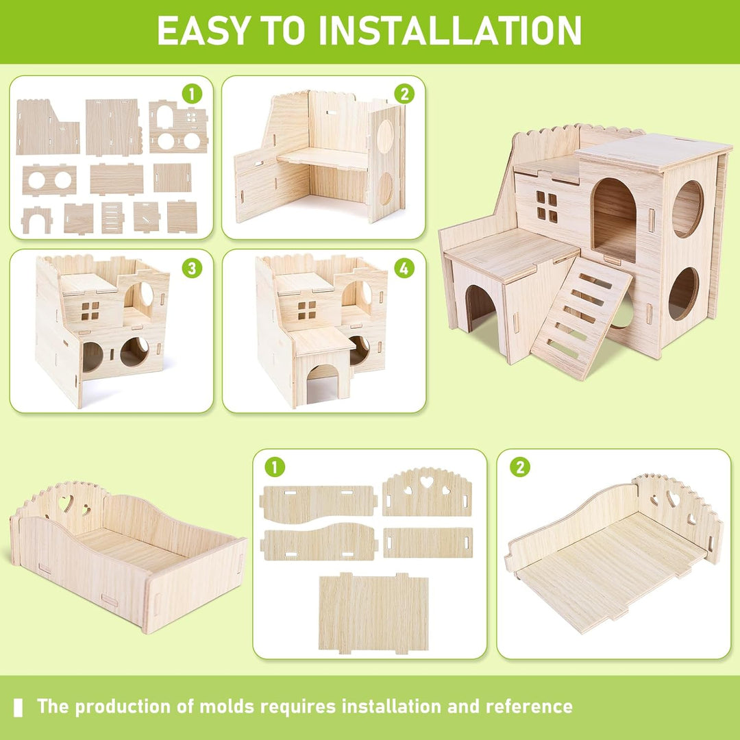 Hamster Haus aus Holz, Hamster Spielzeug, 7 Stück DIY Haus für Meerschweinchen Holz, Hamster Haus Gl