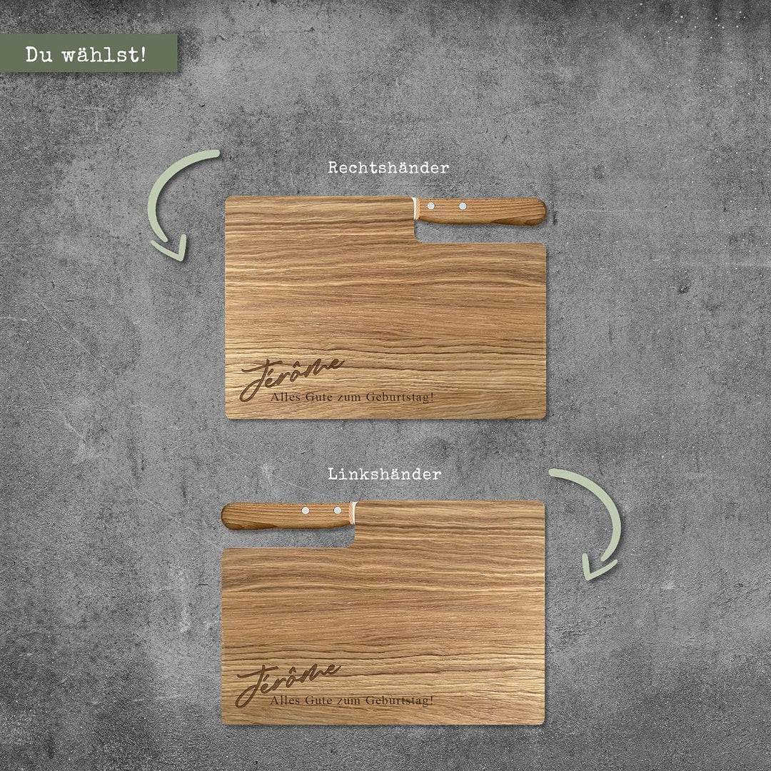 LOOXIS Personalisiertes Premium Frühstücksbrettchen mit Buckelsmesser, Wunsch-Name oder Text gravier