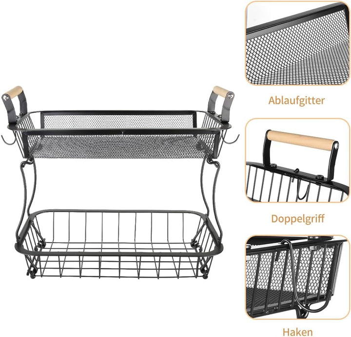 Aufbewahrungskorb aus Metalldraht, Obstständer für Brot, Snacks, Obstkorb mit 2 Bananenbügeln, Obst-