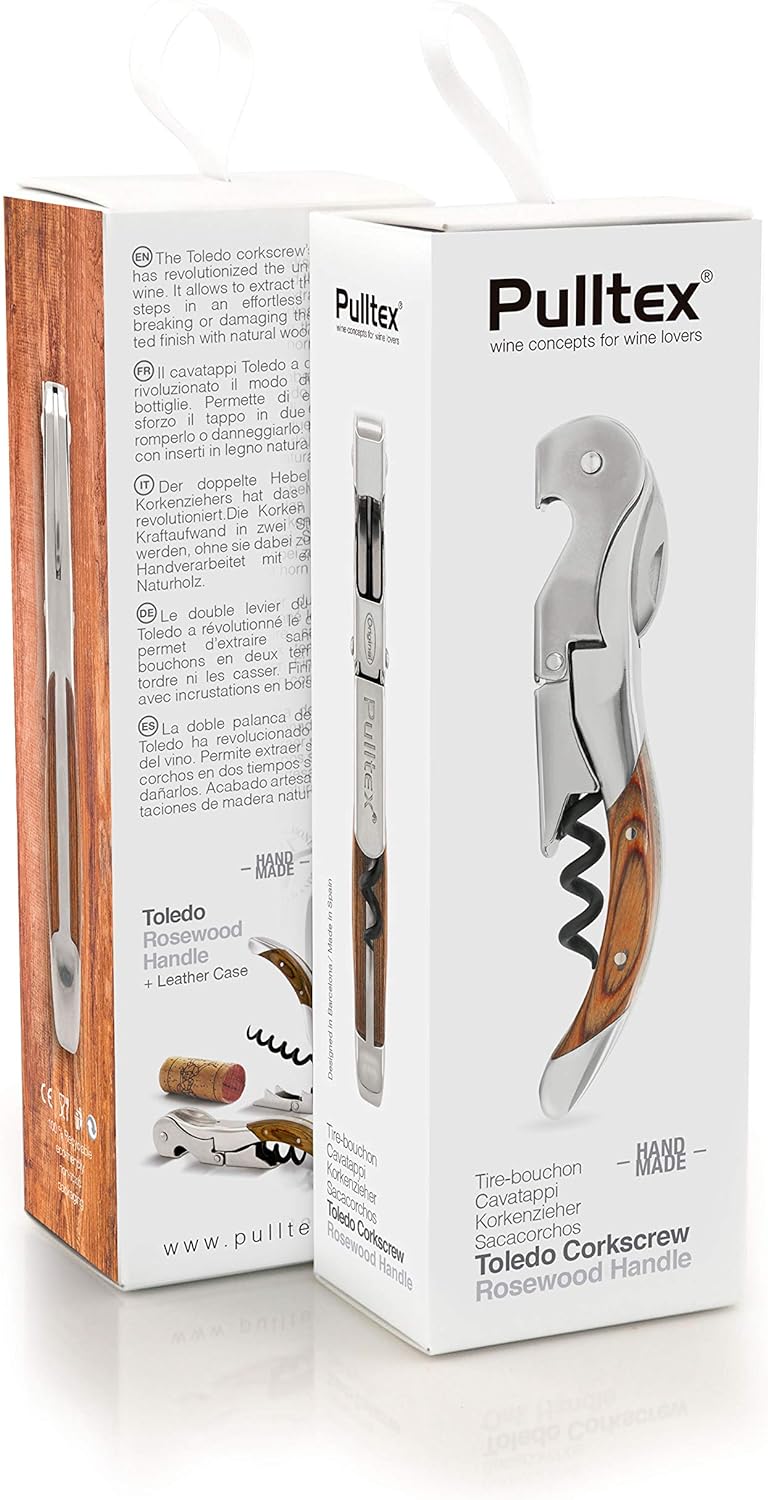 Pulltex Pulltaps Toledo Korkenzieher aus Palisander, handgefertigt, mit Lederetui