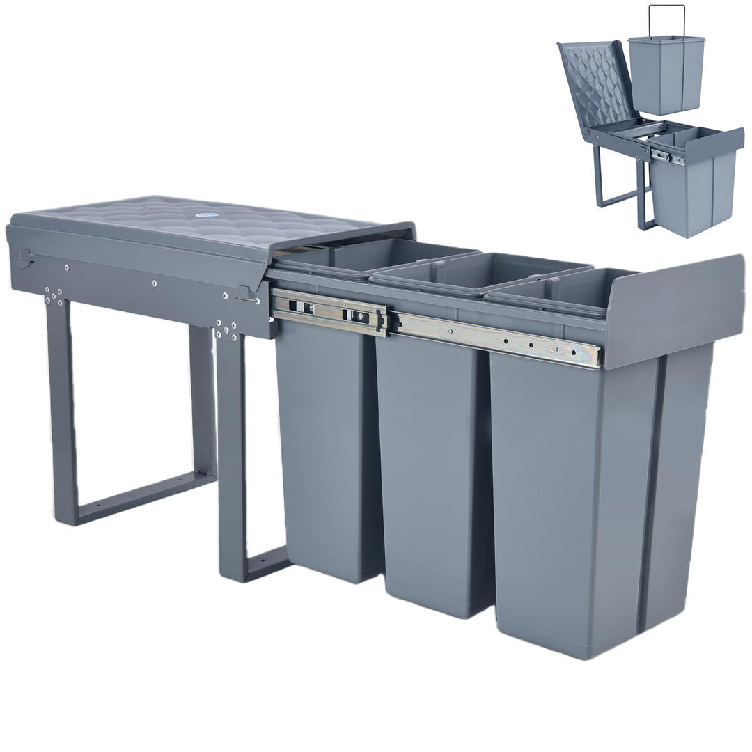Einbaumülleimer Küche 3 Fächer (3x10L) – Mülltrennsystem für schmale Schränke,5-Punkt-Verstärkung,au