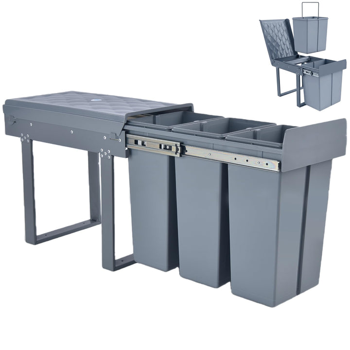 Einbaumülleimer Küche 3 Fächer (3x10L) – Mülltrennsystem für schmale Schränke,5-Punkt-Verstärkung,au