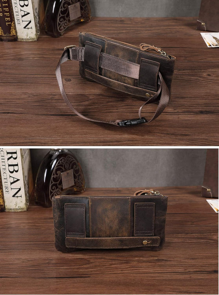Le’aokuu Herren Echtes Leder Hüfttasche Brusttasche Bauchtsche Crossbody Bag Sling Bag Schultertsche