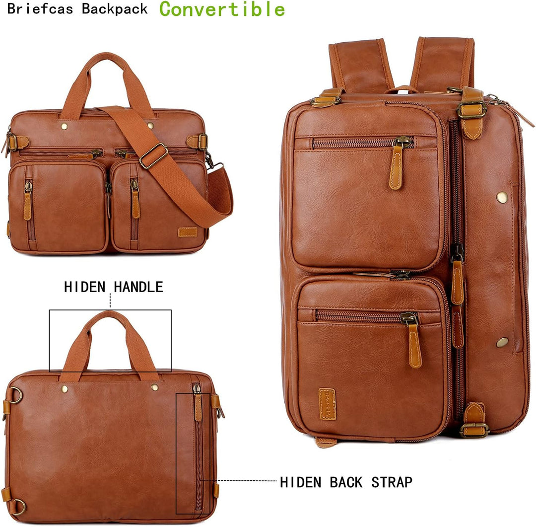 Baosha Herren PU Leder Aktentasche Rucksack Hybrid 17 Zoll Laptoptasche Messenger Bag Business Umhän