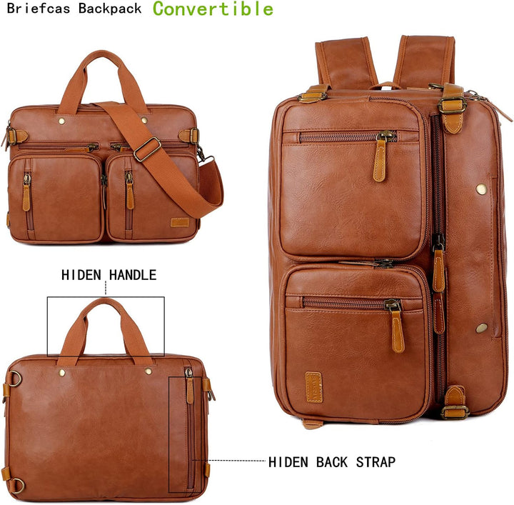 Baosha Herren PU Leder Aktentasche Rucksack Hybrid 17 Zoll Laptoptasche Messenger Bag Business Umhän