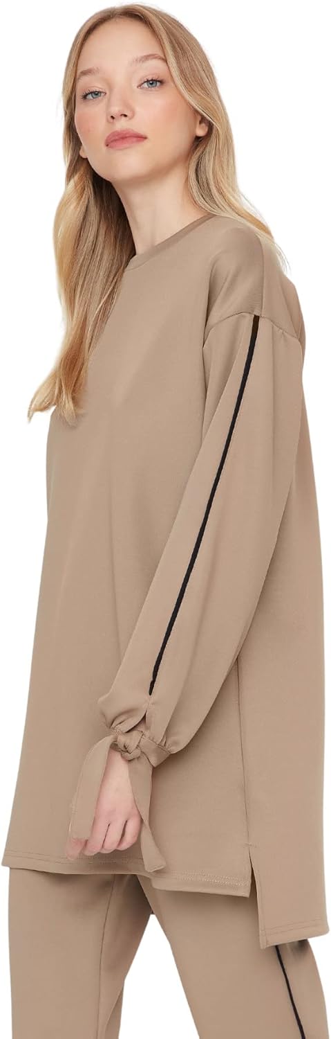 TRENDYOL Damen Zweiteiler-Set, Einfarbig Gewebt Aufeinander abgestimmtes Outfit (2er Pack) 36 Nerz,