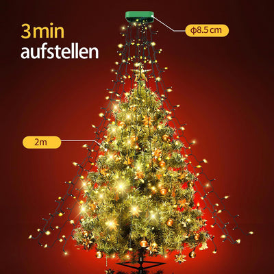 GYLEFY Weihnachtsbaum Lichterkette 2M 400 LED Christbaumbeleuchtung mit Ring 16 Stränge Lichterkette