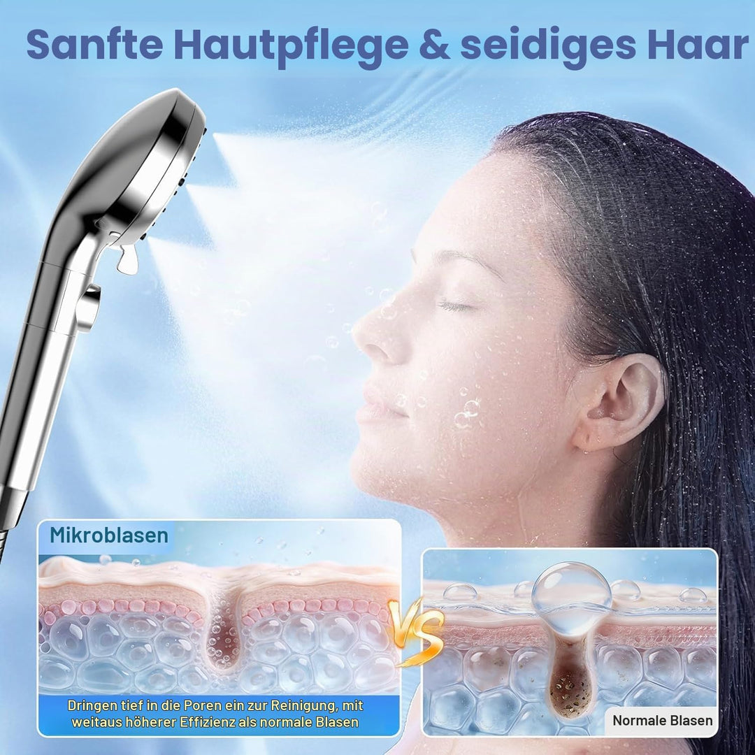 Luxear Duschkopf mit Filter, 5 Strahlarten Hochdruck Duschbrause mit Stoppfunktion Mikroblasen-Techn