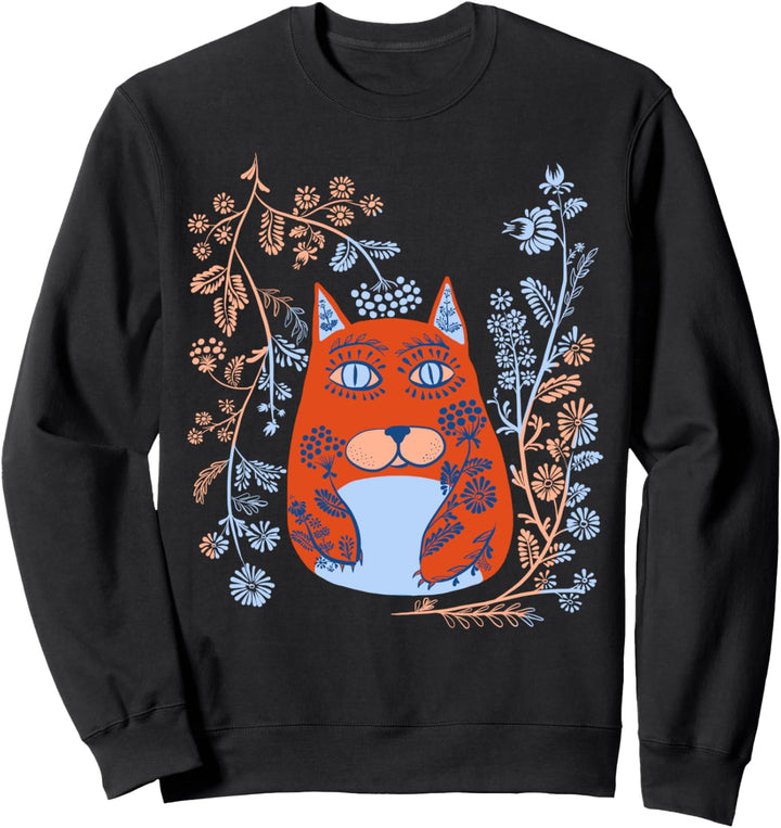 Magische Katze -Blumen Vintage Ukrainischen Wyschywanka-Stil Sweatshirt