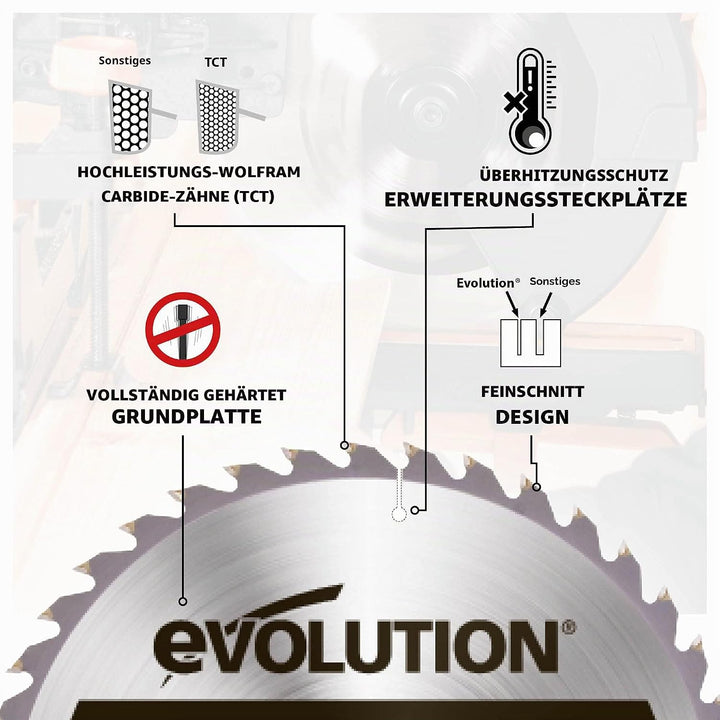 Evolution GW255TCT-40 - 255-mm-Holzsägeblatt – Hartmetallbestückte 30-Zahn-Konfiguration ermöglicht