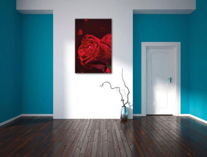 Rote Rosen Valentinstag, Format: 100x70 auf Leinwand, XXL riesige Bilder fertig gerahmt mit Keilrahm