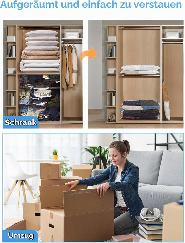 HEETA Vakuumbeutel für Bettdecken, 12 Stück Vakuumierbeutel Kleidung (4 Jumno, 4 Gross, 4 Klein), Wi