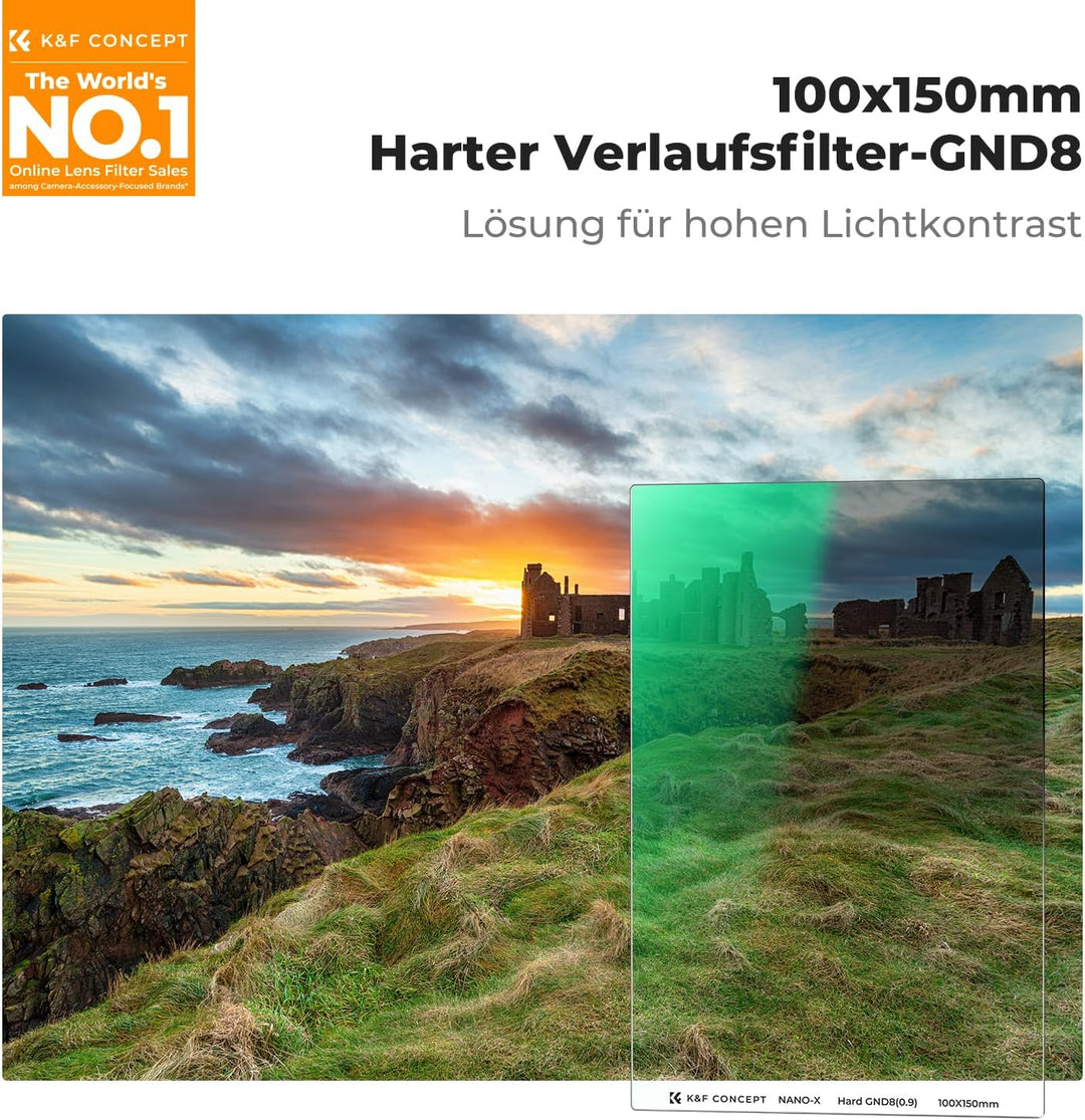 K&F Concept Nano-X GND8 Hard 0,9 (3-Blenden) Verlaufsfilter 100x150mm Rechteckfilter aus Optisches G