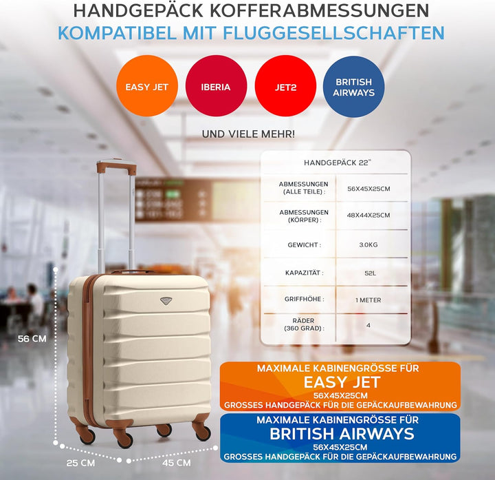 Flight Knight Leichte 4-rad-abs-hartschalenkoffer, Handgepack, Zugelassen Fur Fluggesellschaften, Ei