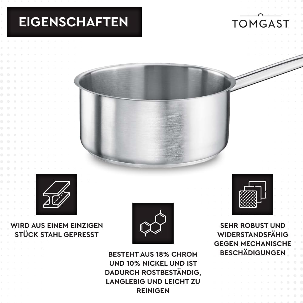 Stieltopf Durchmesser: 13 cm Höhe: 5 cm Fassungsvermögen: 0,7 l | Edelstahl 18/10 | Wandstärke 1 mm