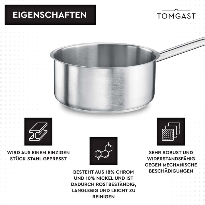 Stieltopf Durchmesser: 16 cm Höhe: 7,5 cm Fassungsvermögen: 1,3 l | Edelstahl 18/10 | Wandstärke 1 m