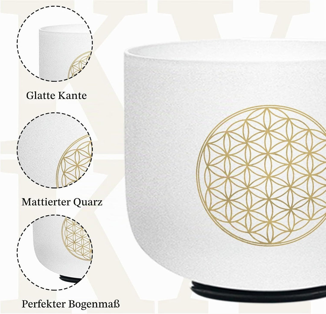 KVKA 20cm Klangschalen, 528Hz C note 8 inch Weiss Flower of Life Chakra Klangschale für Yoga Meditat