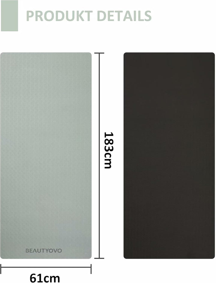 Yogamatte Rutschfest mit Tragegurt, 6| 8mm Dicke Yoga Matte, Pro Sportmatte Fitnessmatte Rutschfest,