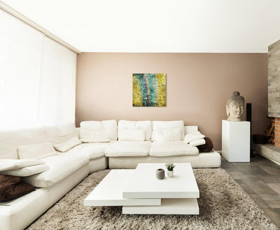 Paul Sinus Art Quadratische Fotoleinwand 90x90cm Abstraktes modernes Gemälde mit weissen Flecken auf