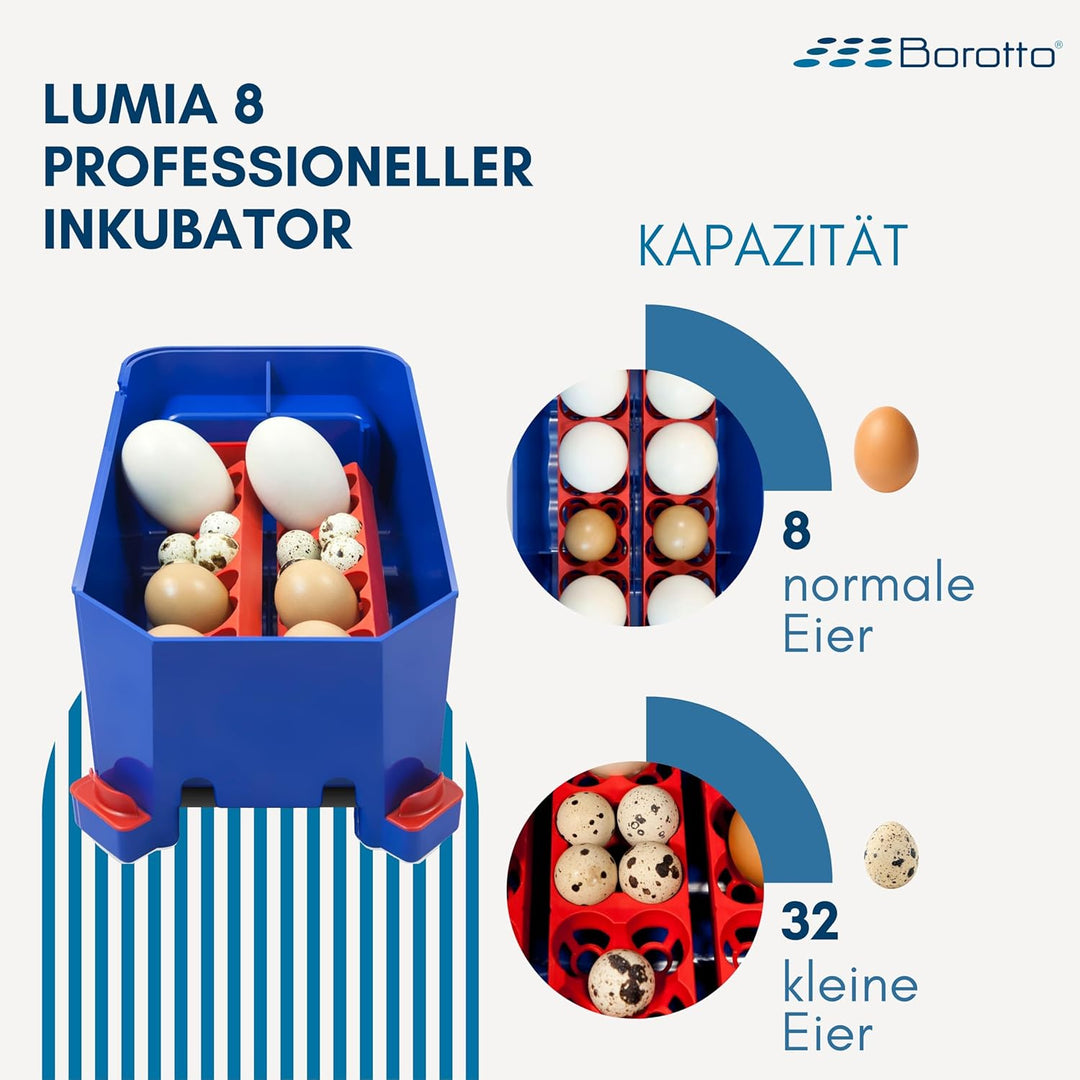 Borotto automatische LUMIA 8 - Patentierte professionelle Brutmaschine mit automatischem Eierwender